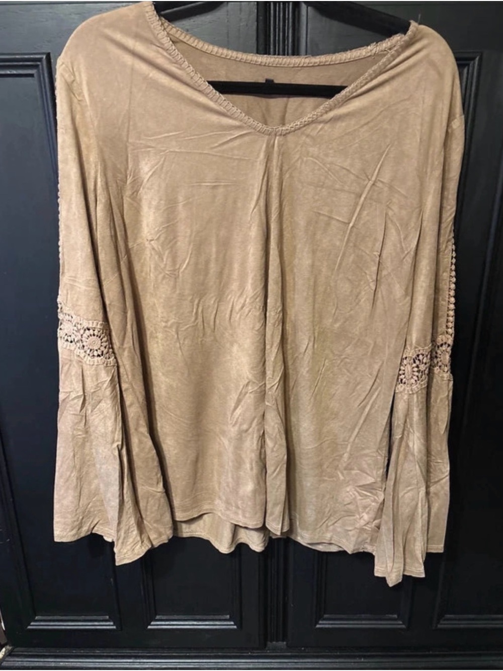 Women's suede bell sleeve blouse